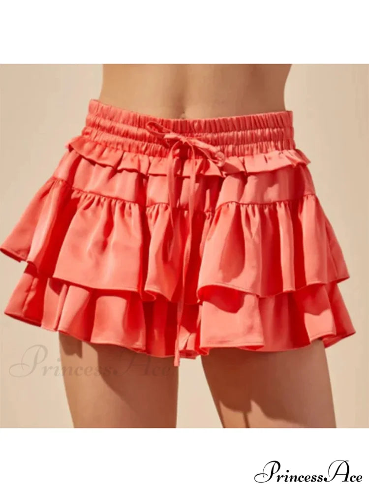 Smooth Tiered Flared Pleated Skirt Orange / S skirts-250223