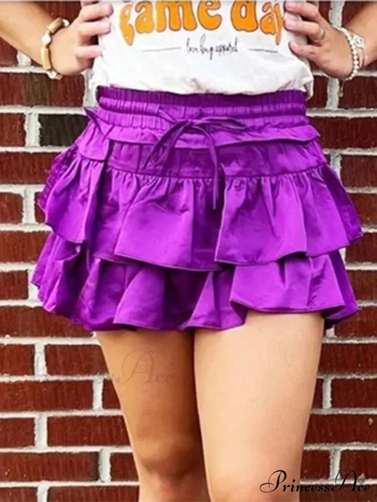 Smooth Tiered Flared Pleated Skirt PURPLE / S skirts-250223