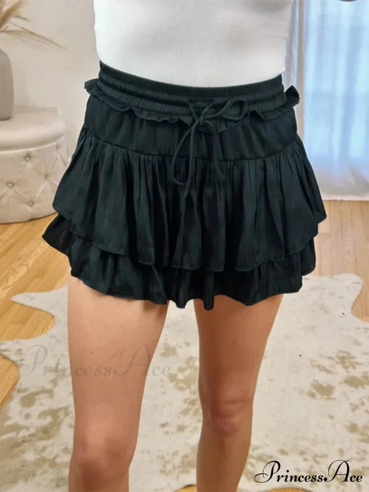 Smooth Tiered Flared Pleated Skirt skirts-250223