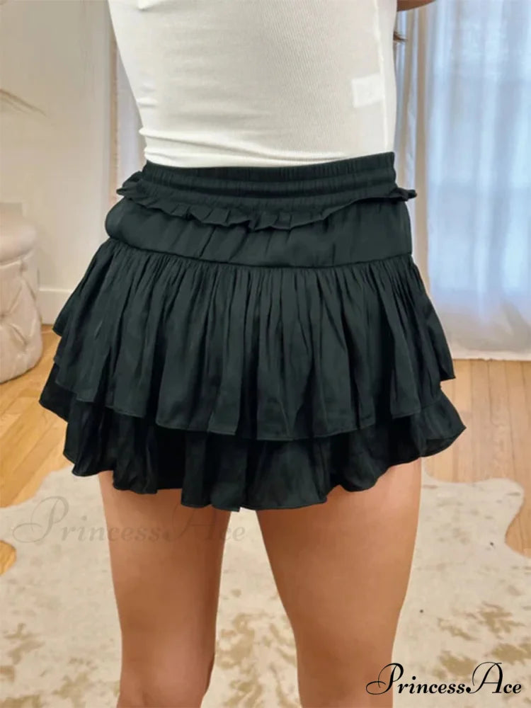 Smooth Tiered Flared Pleated Skirt skirts-250223