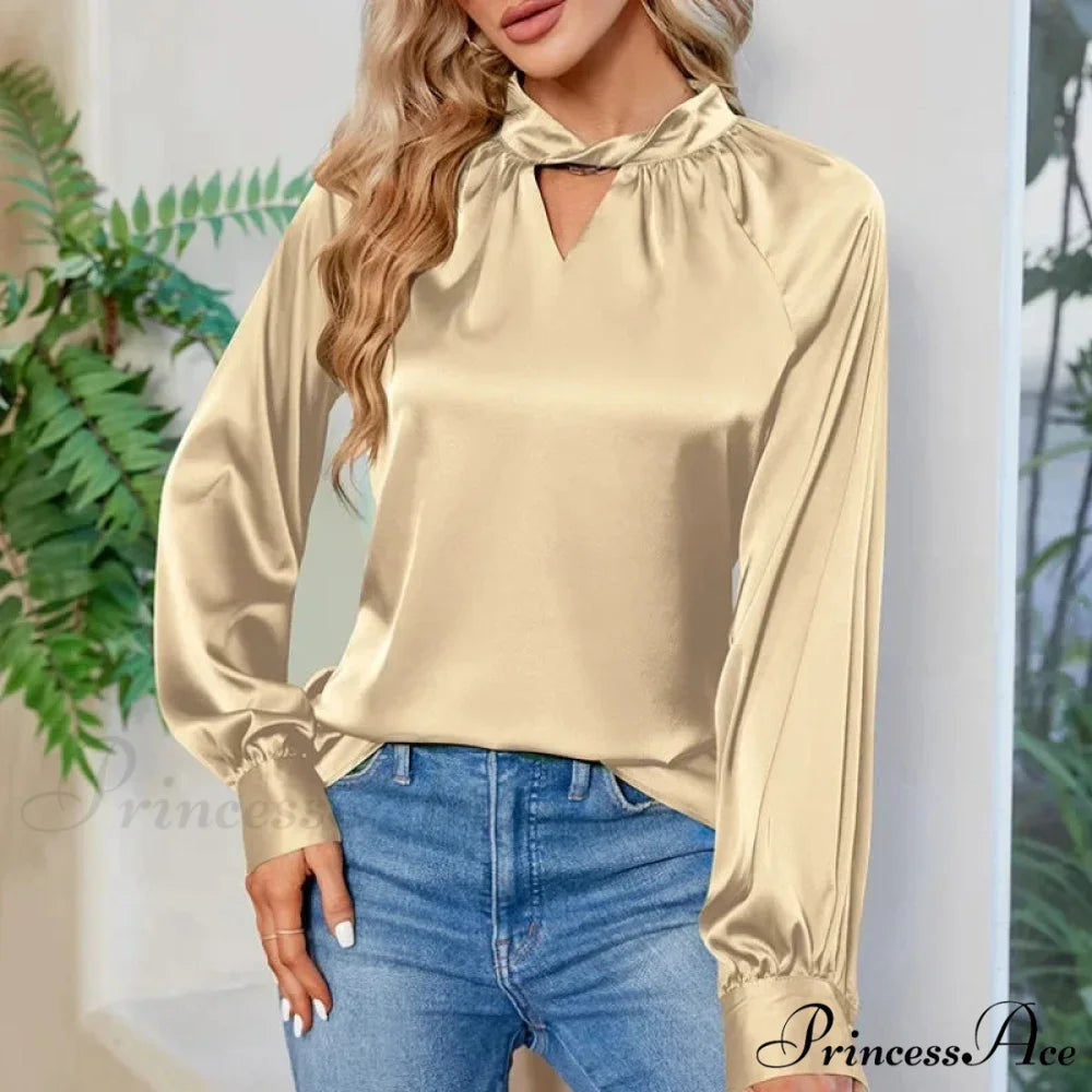 Smooth Y2K White V-neck Extended Sleeve Blouse Champagne / S blouse-250126