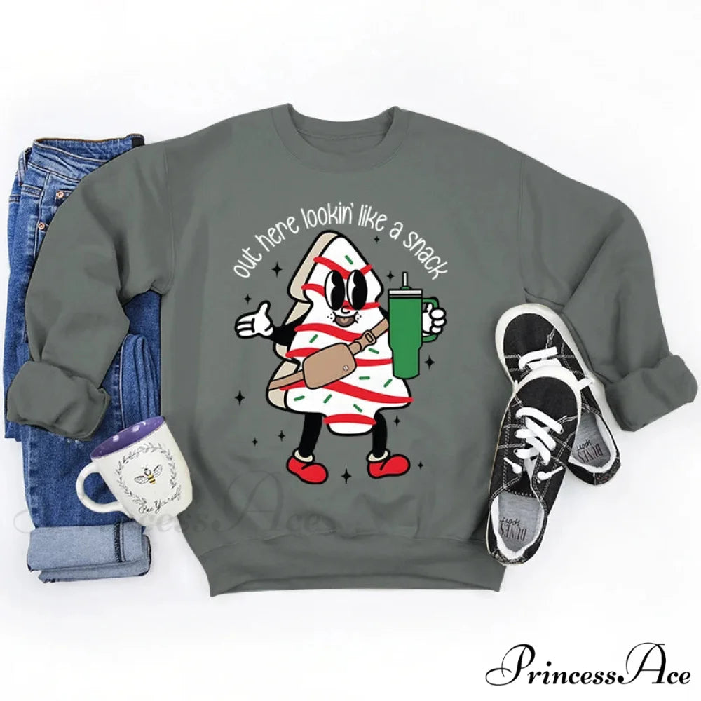 Snack Print Round Neck Christmas Hoodie - Casual Long Sleeve MULTI / S Christmas Hoodies-L