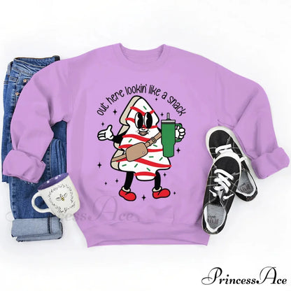 Snack Print Round Neck Christmas Hoodie - Casual Long Sleeve PURPLE / S Christmas Hoodies-L