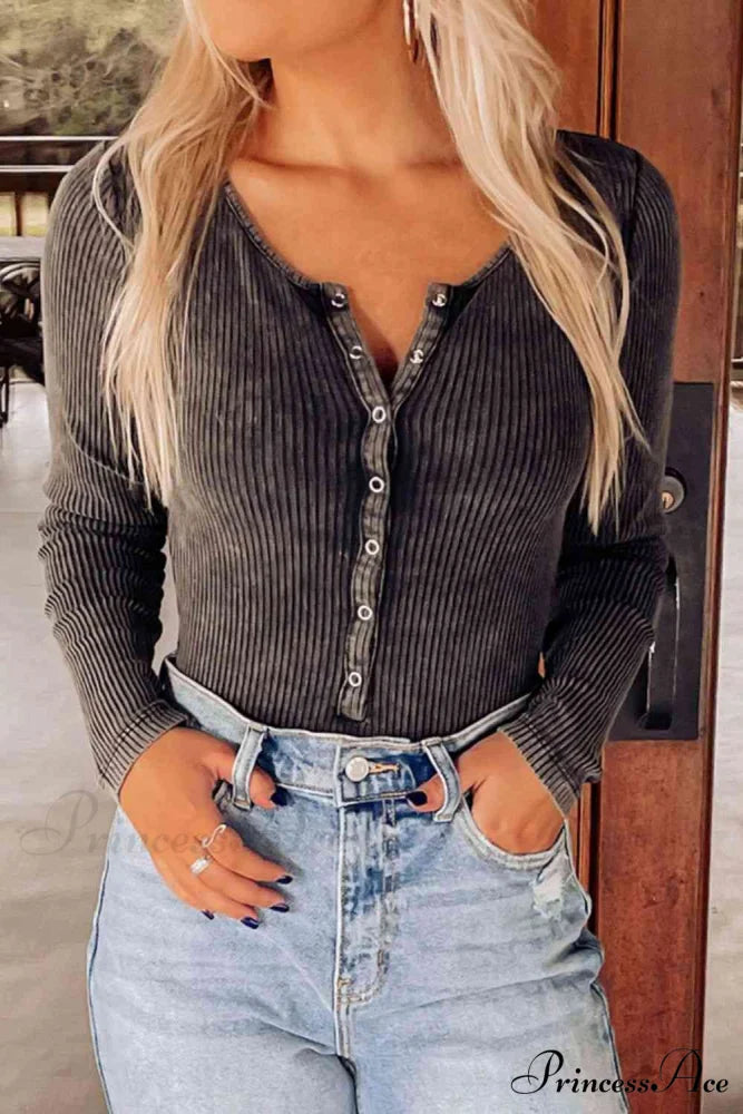 Snap Down Ribbed Top Black / S