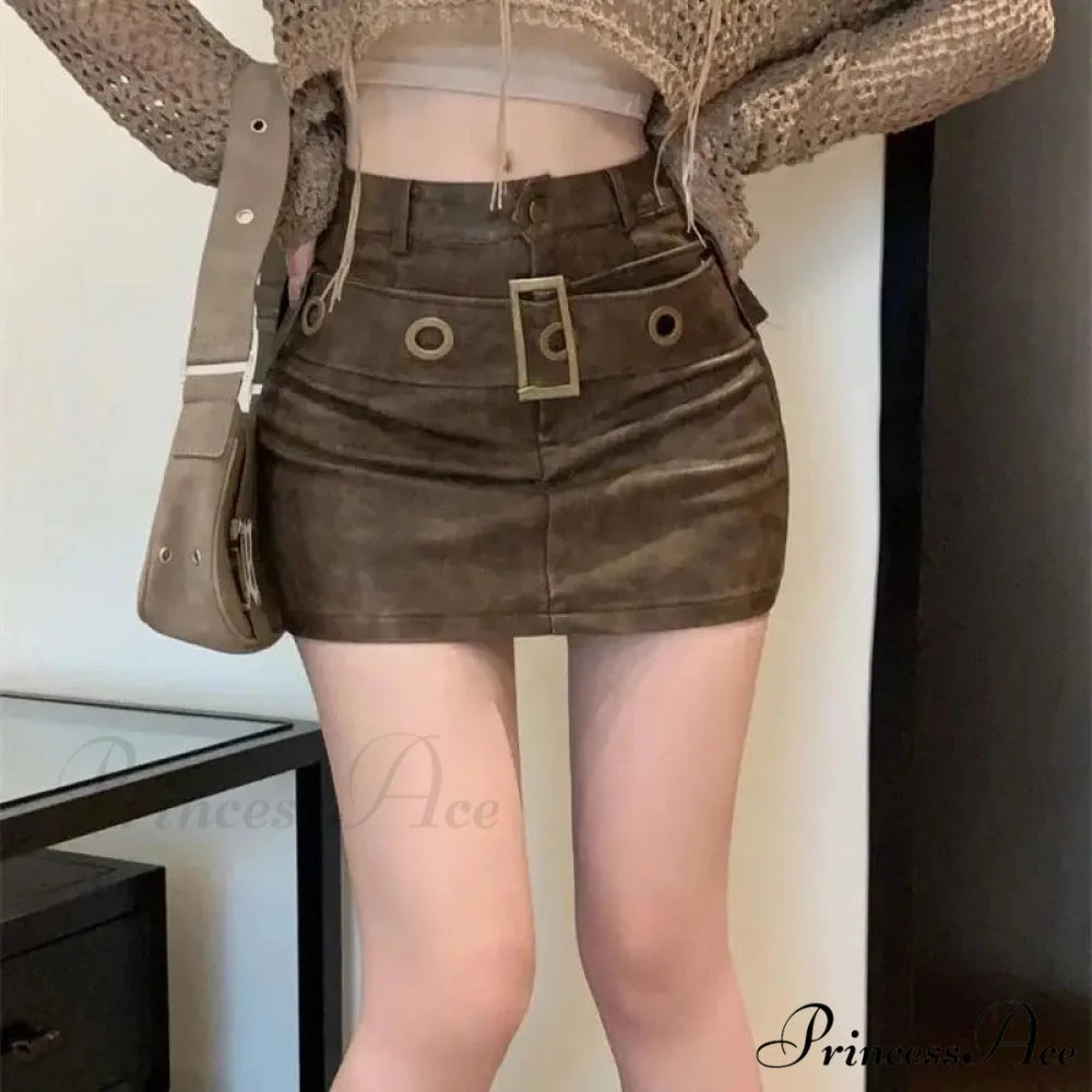 Snug Hip-Encased Leather Skirt Brown / S skirts-250223
