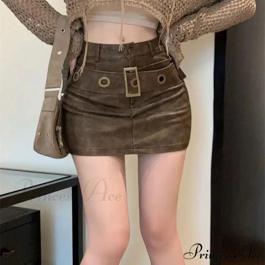 Snug Hip-Encased Leather Skirt Brown / S skirts-250223