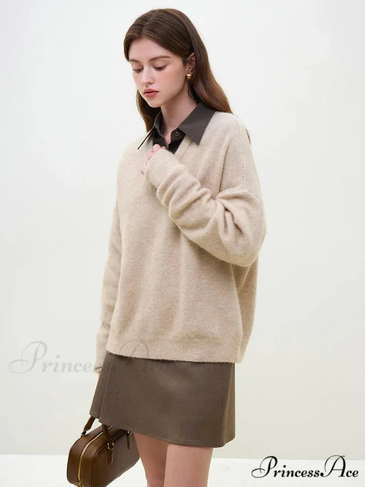 Soft Alpaca V-Neck Loose Sleeve Jumper Khaki / S swraters-241228