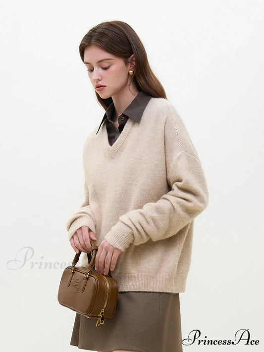 Soft Alpaca V-Neck Loose Sleeve Jumper swraters-241228