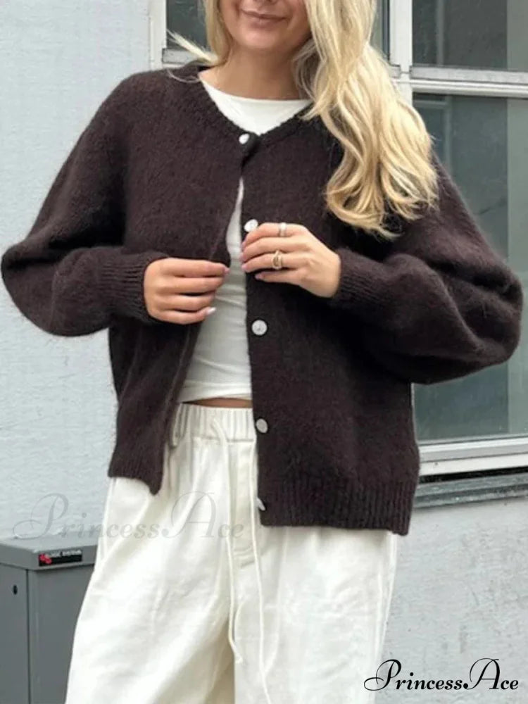 Soft Button-Up Long Sleeve Knit Cardigan black / S cardigans-241228