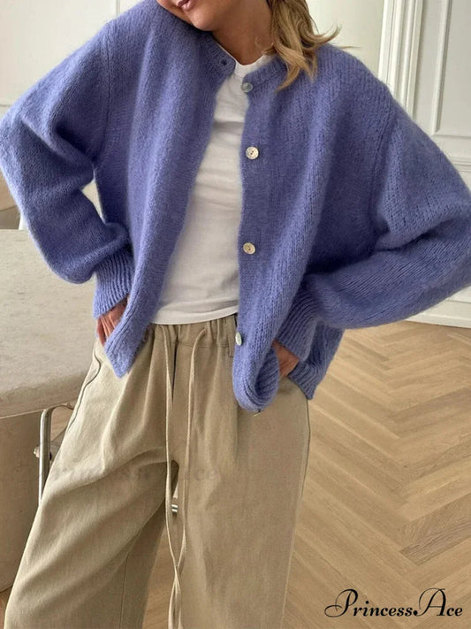 Soft Button-Up Long Sleeve Knit Cardigan blue / S cardigans-241228