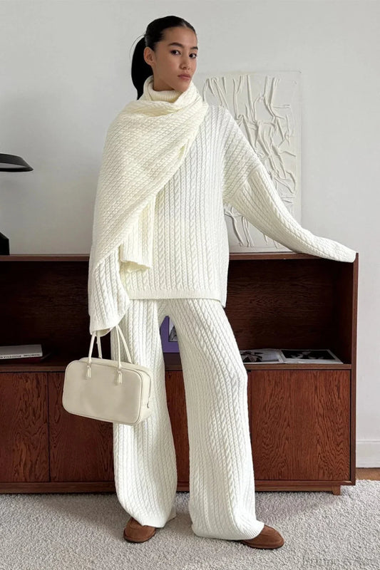 Soft Cable Knit Sweater Pants Two Piece Set