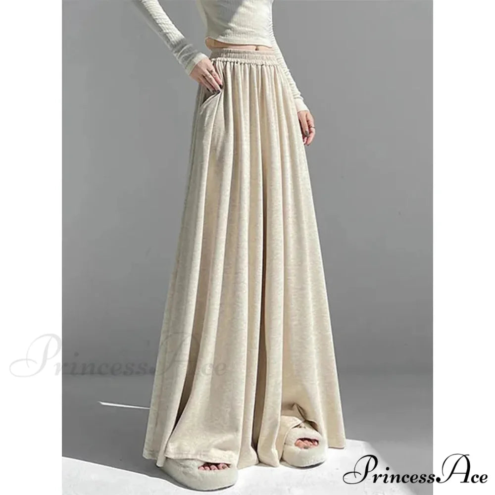 Soft Elevated Waist Informal Wide Leg Trousers APRICOT / M pants-241228