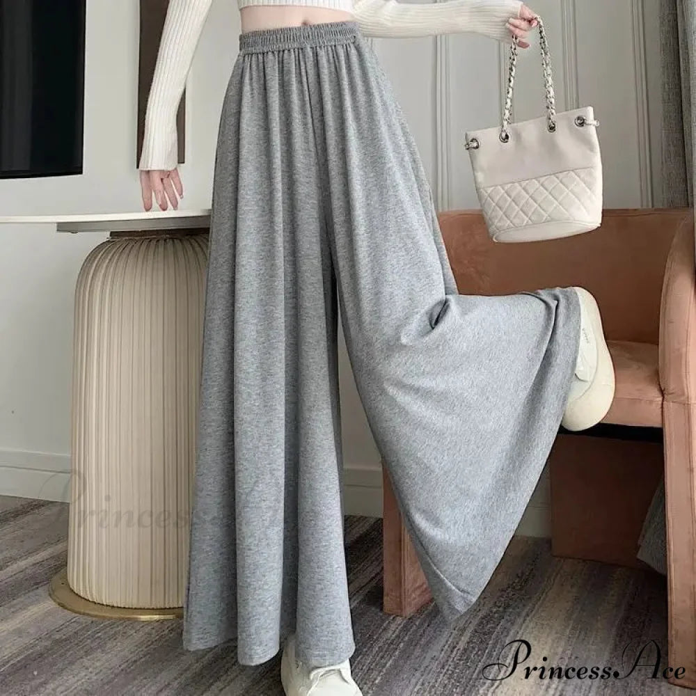 Soft Elevated Waist Informal Wide Leg Trousers Light gray / M pants-241228