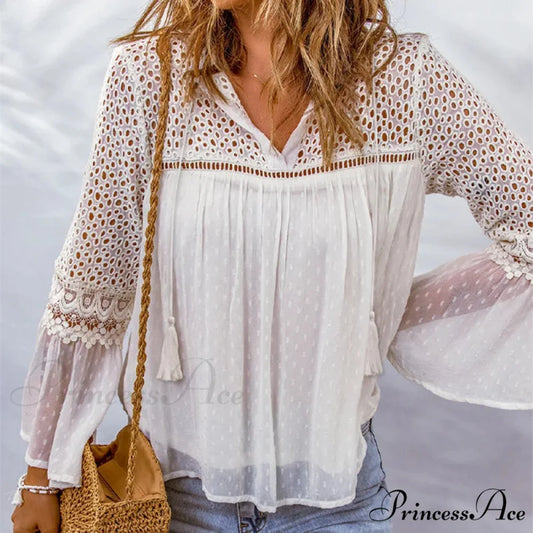 Soft Embroidery Fringe Patchwork Chiffon Bohemian Top bohoblouse-250126