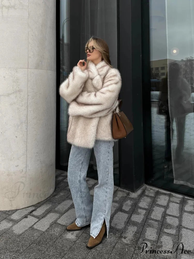 Soft Faux Fur Collar Short Overcoat overcoats-241228