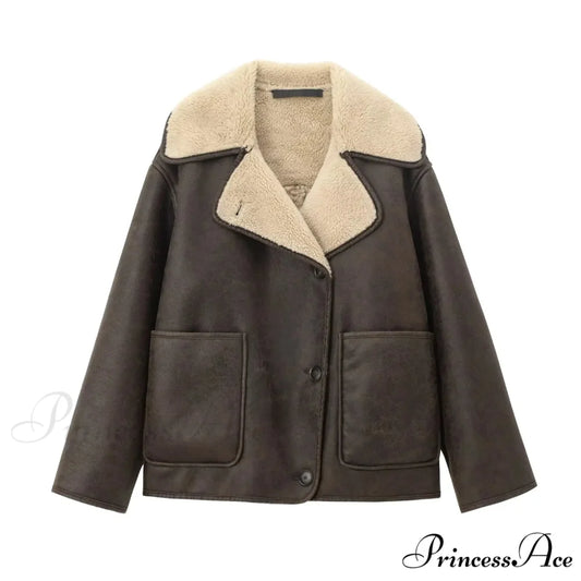 Soft Faux Leather Single-Breasted Overcoat Brown / XS overcoats-241228