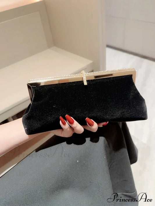 Soft Fish Hook Sparkling Decorated Evening Clutch Celebration Marriage Bag Black / (20cm clutchbag-250126