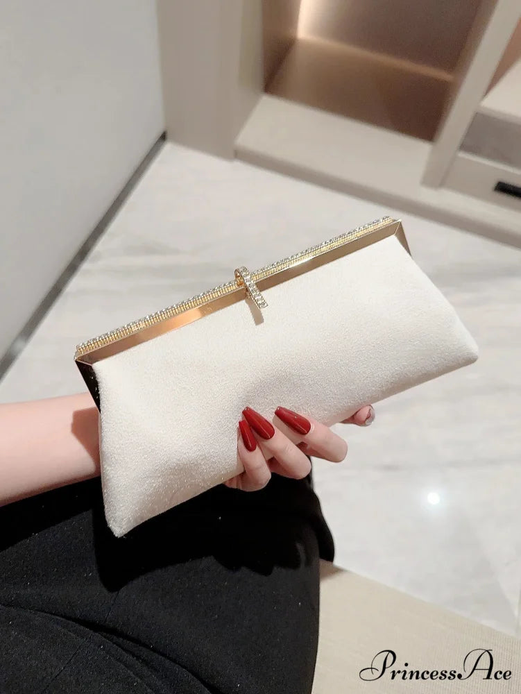 Soft Fish Hook Sparkling Decorated Evening Clutch Celebration Marriage Bag WHITE / (20cm clutchbag-250126