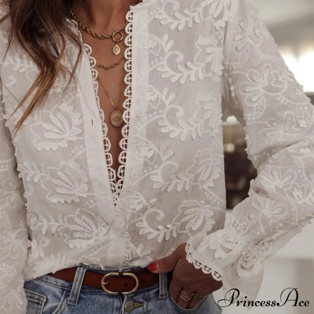 Soft Floral Stitching V-Neck Bohemian Top bohoblouse-250126