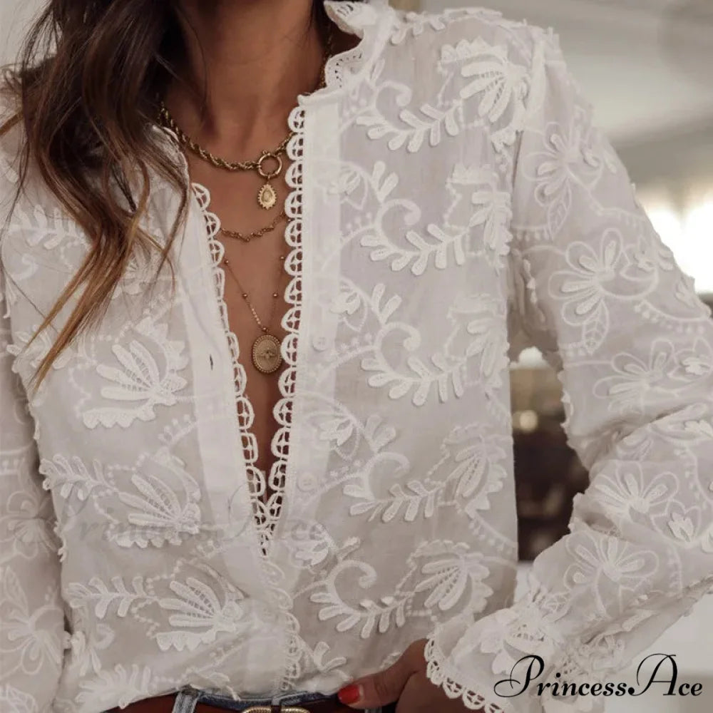 Soft Floral Stitching V-Neck Bohemian Top bohoblouse-250126