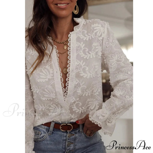 Soft Floral Stitching V-Neck Bohemian Top bohoblouse-250126