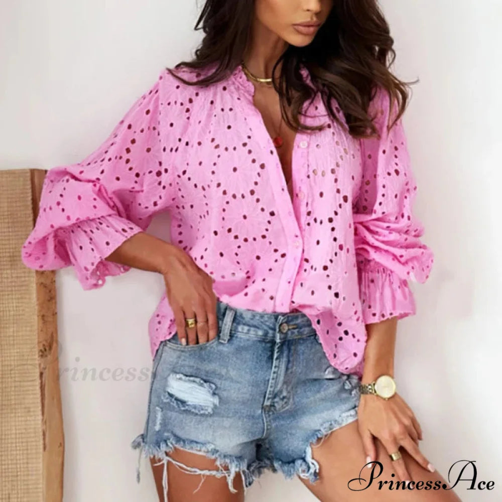 Soft Floral Stitching V-Neck Long Sleeve Boho Top bohoblouse-250126