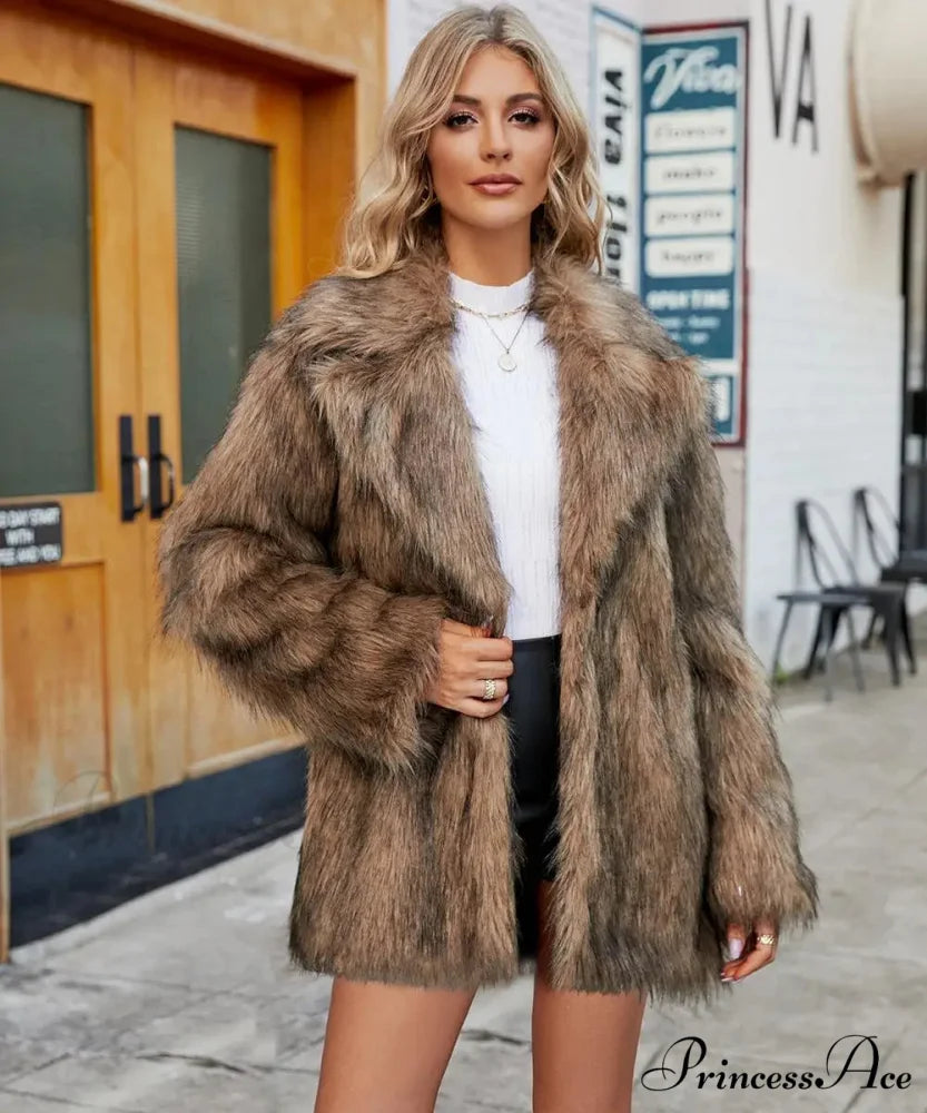 Soft Folded Collar Extended Sleeve Jacket Yellow Hair / S coats-241228