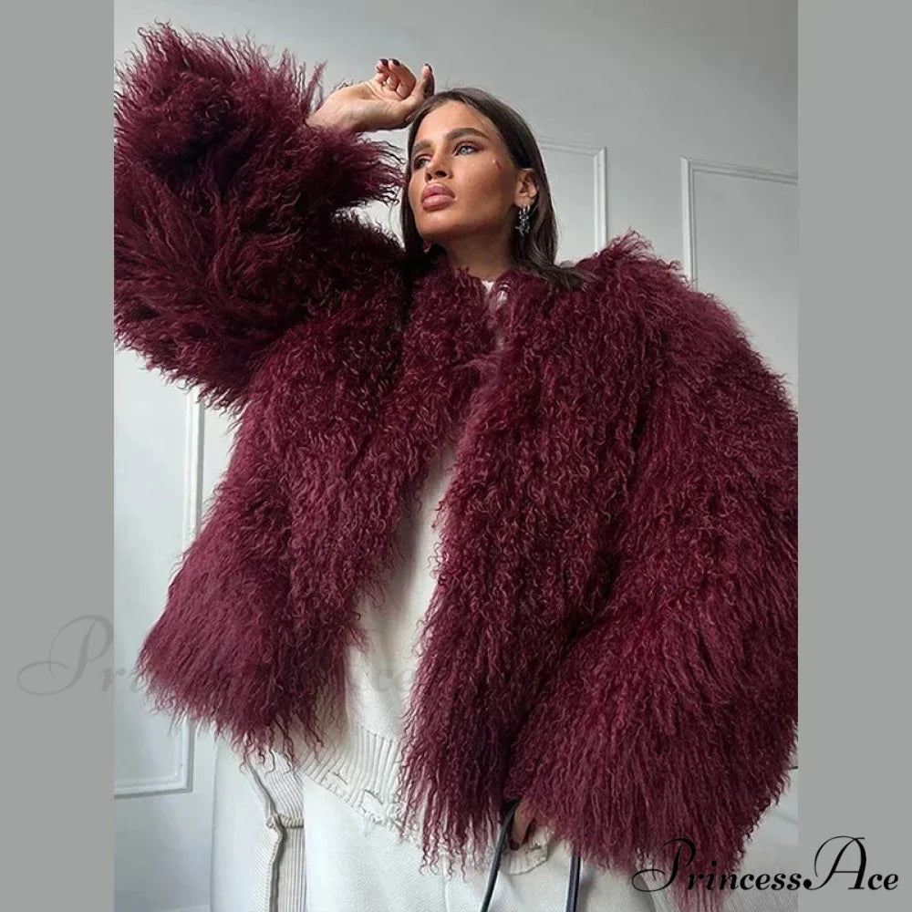 Soft Fringe Large Sleeve Jacket Burgundy Red / S coats-241228