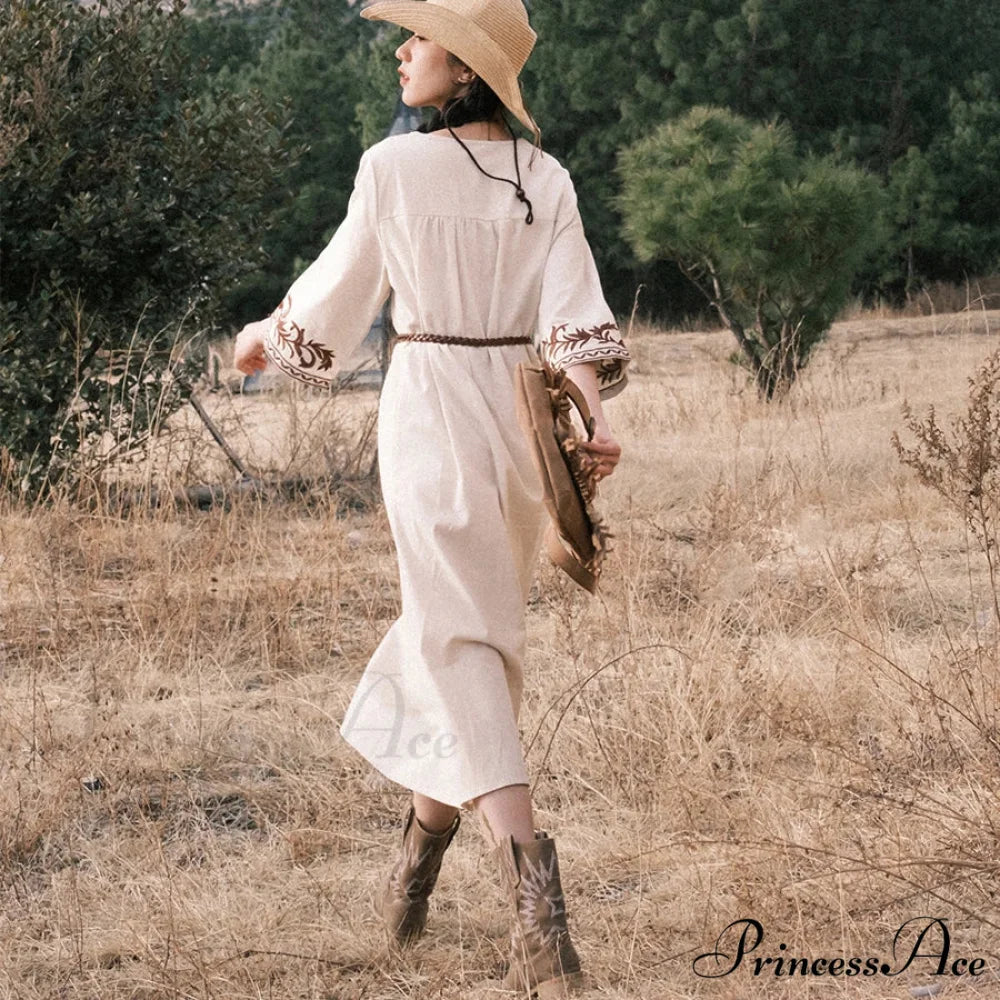 Soft Linen Flowery Bohemian Dress bohodress-250126