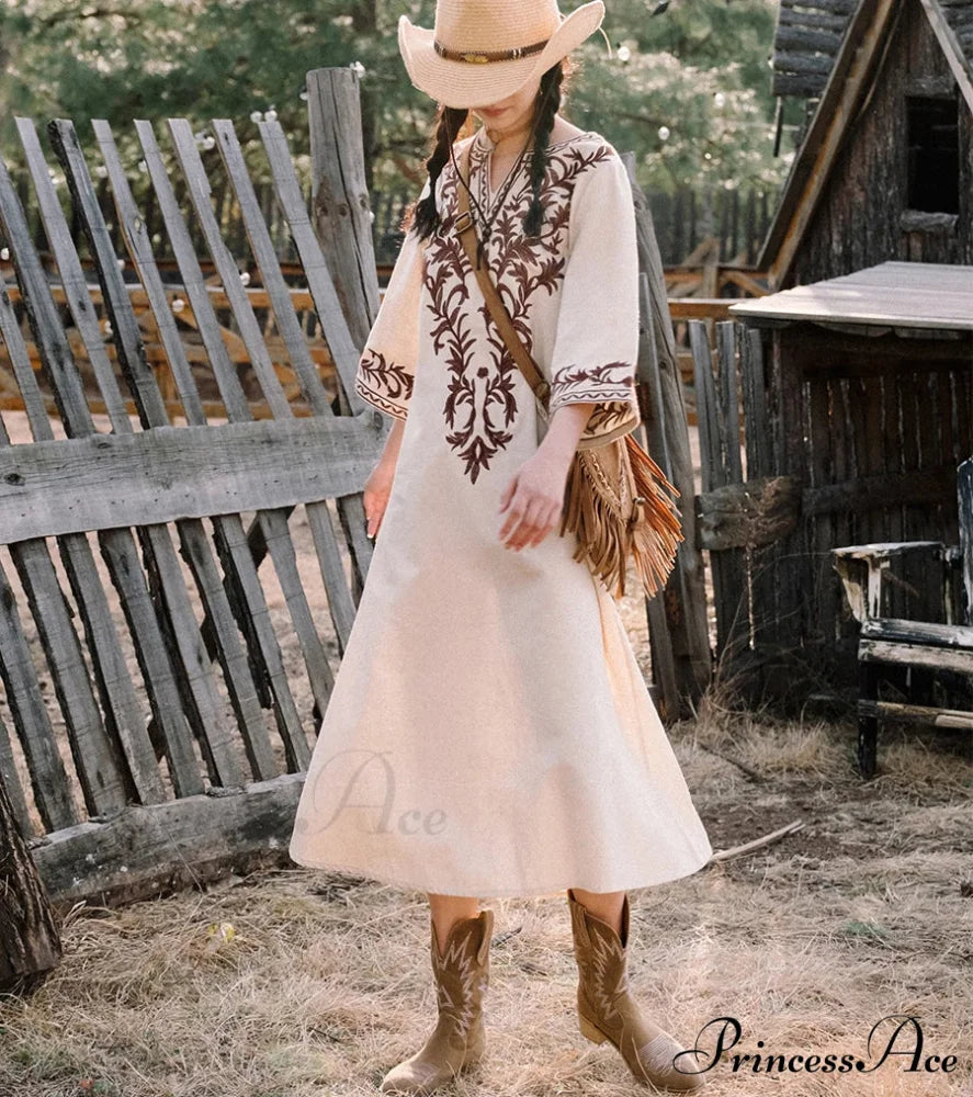 Soft Linen Flowery Bohemian Dress bohodress-250126