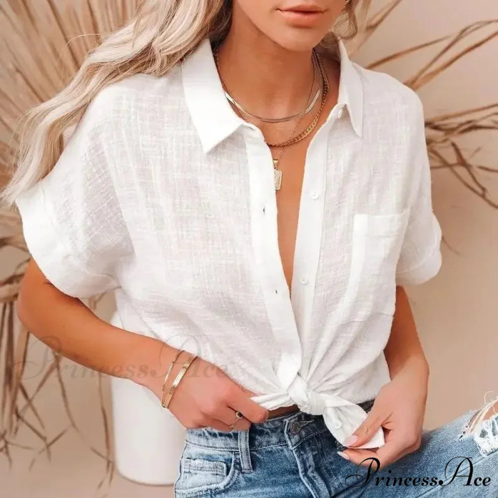 Soft Linen Informal Short Sleeve Stylish Blouse blouse-250126