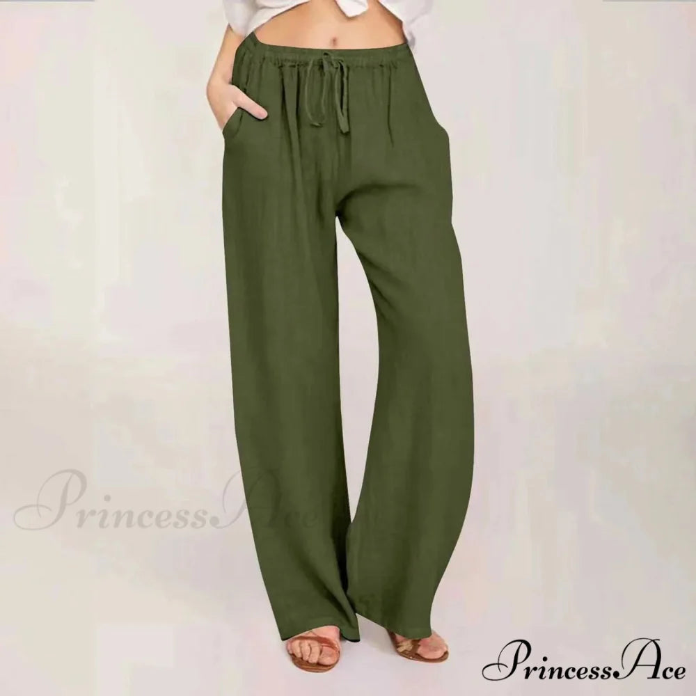 Soft Linen Palazzo Wide Leg Trousers AG / S pants-241228