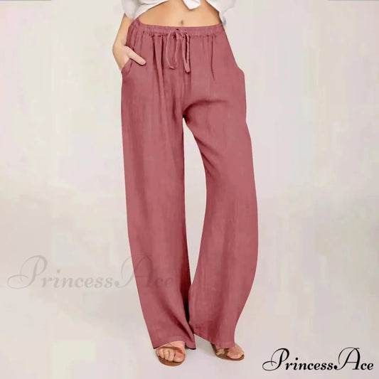 Soft Linen Palazzo Wide Leg Trousers Watermelon Red / S pants-241228
