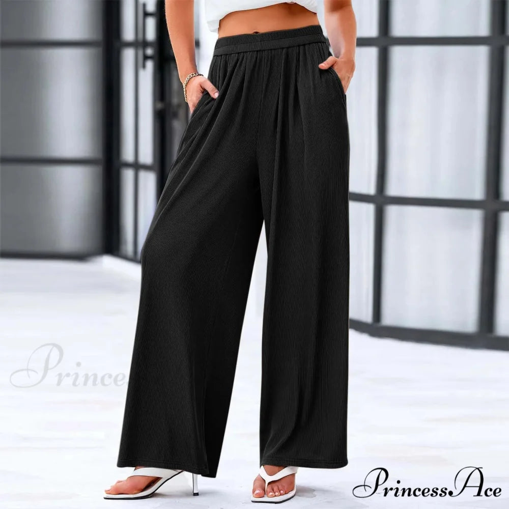 Soft Linen Relaxed Informal Pocket Trousers Black / S pants-241228