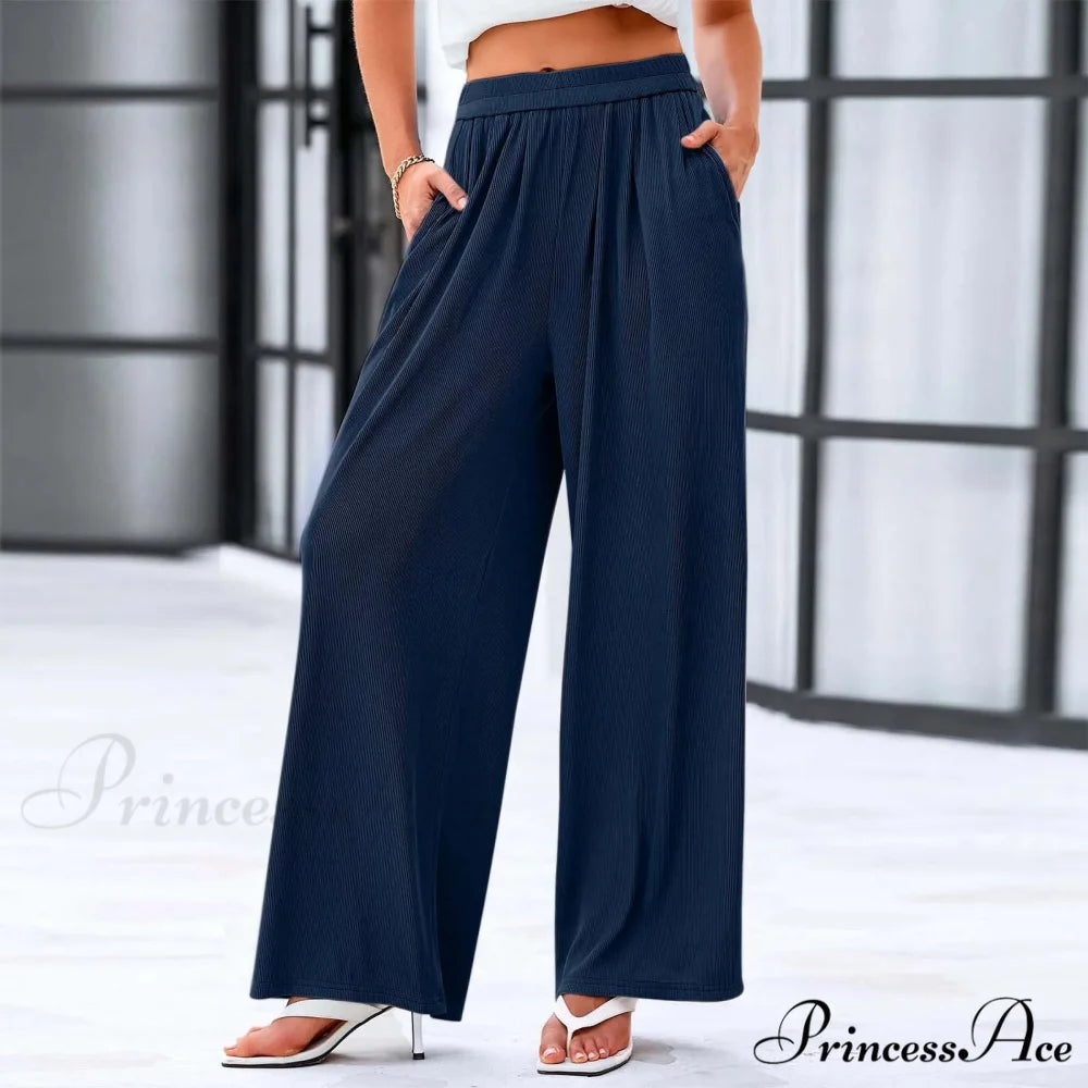 Soft Linen Relaxed Informal Pocket Trousers Blue / S pants-241228