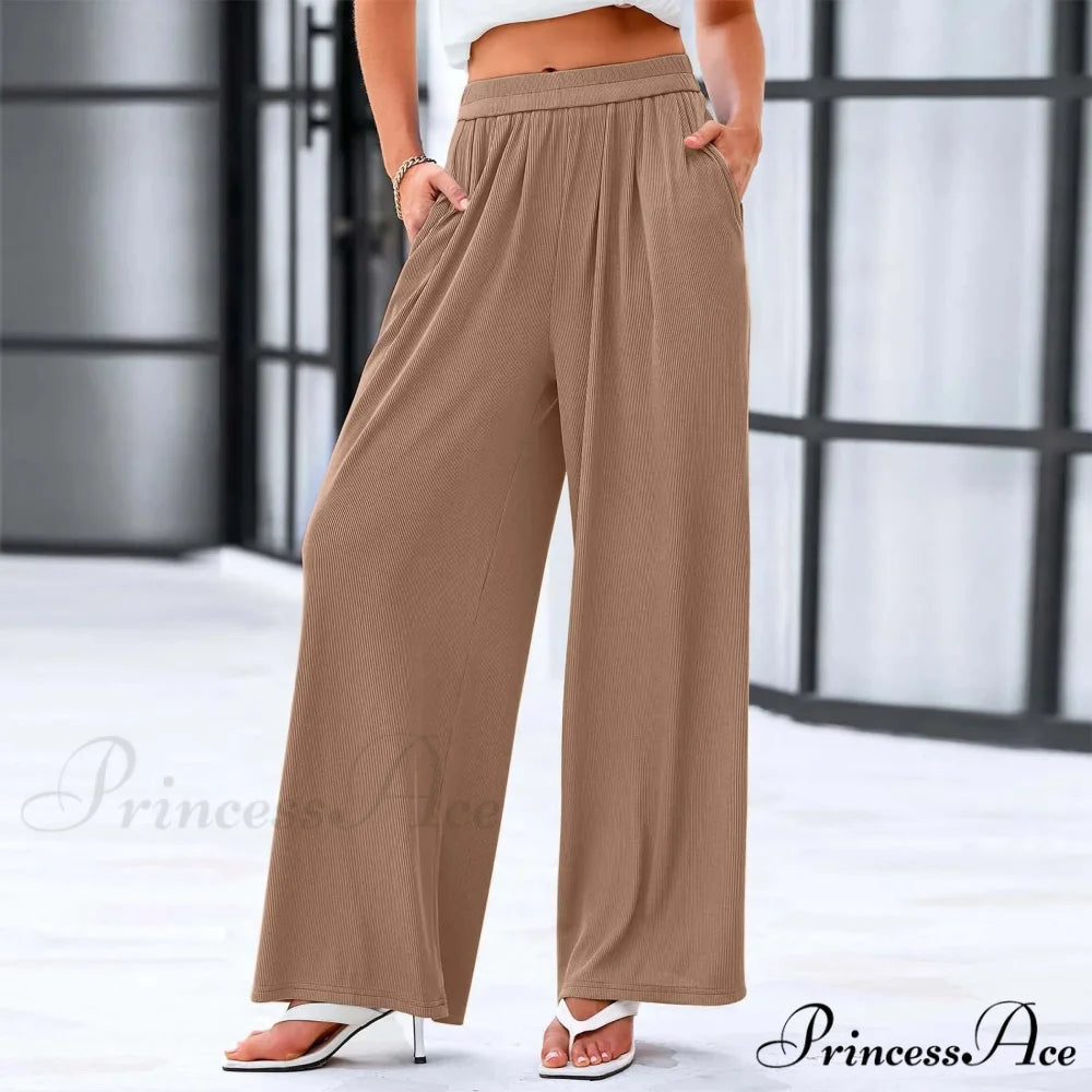 Soft Linen Relaxed Informal Pocket Trousers Khaki / S pants-241228