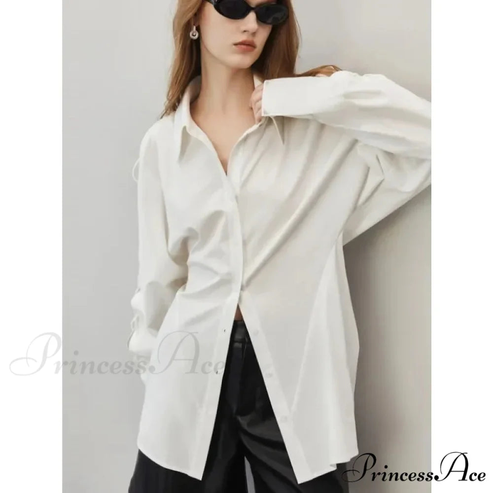 Soft Long Sleeve Button Up Informal Workplace Blouse blouse-250126