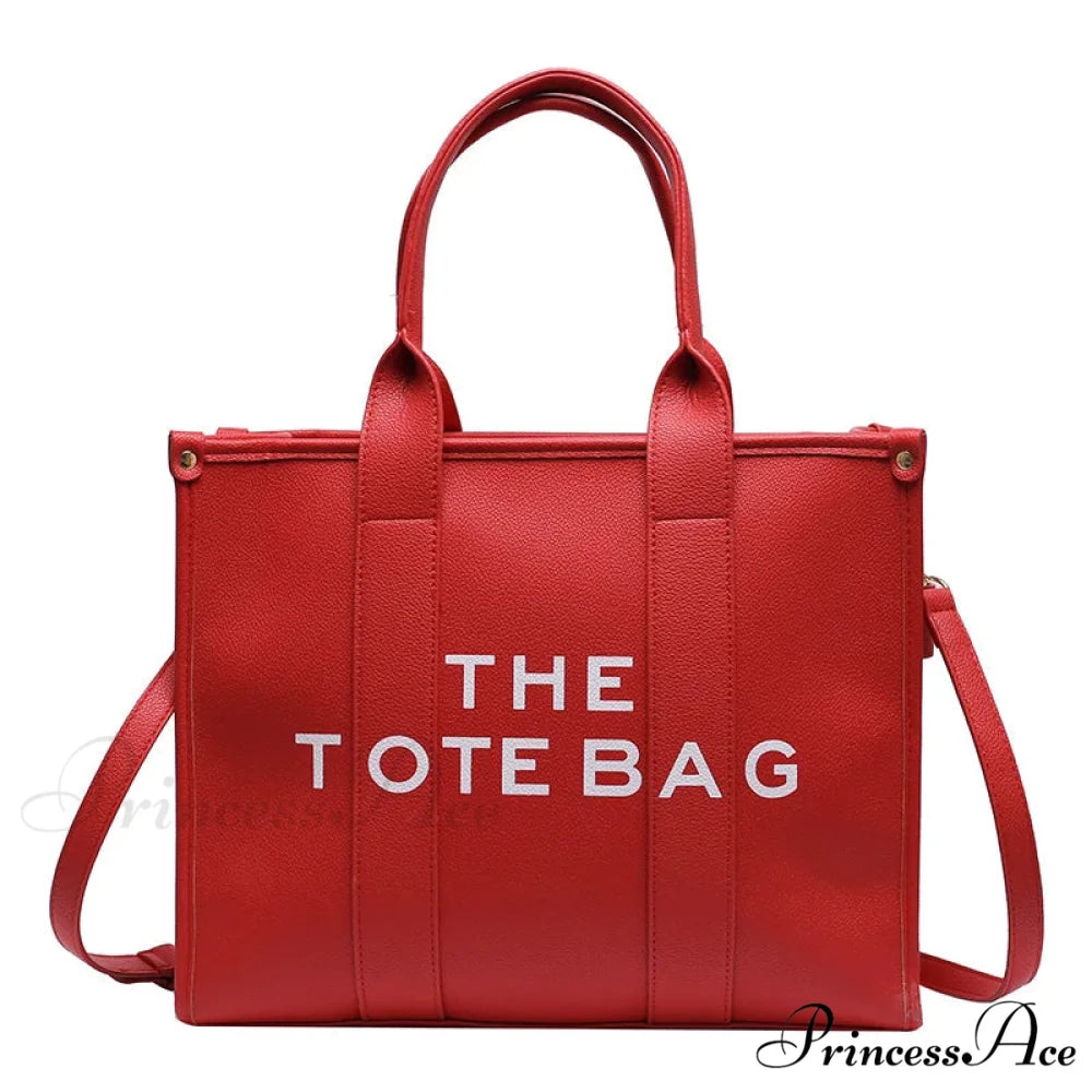 Soft PU Leather Tote Shoulder Handbag Red / 35cm X 15cm X 28cm handbag-250126