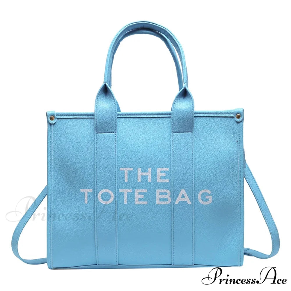 Soft PU Leather Tote Shoulder Handbag SKY BLUE / 35cm X 15cm X 28cm handbag-250126