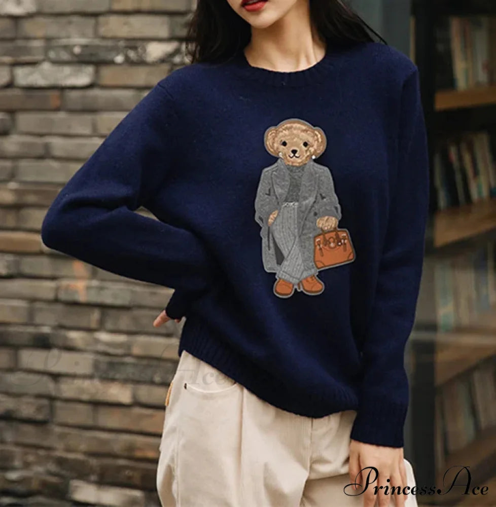 Soft Ralph Bear Pullover Sweater Navy blue / One Size swraters-241228