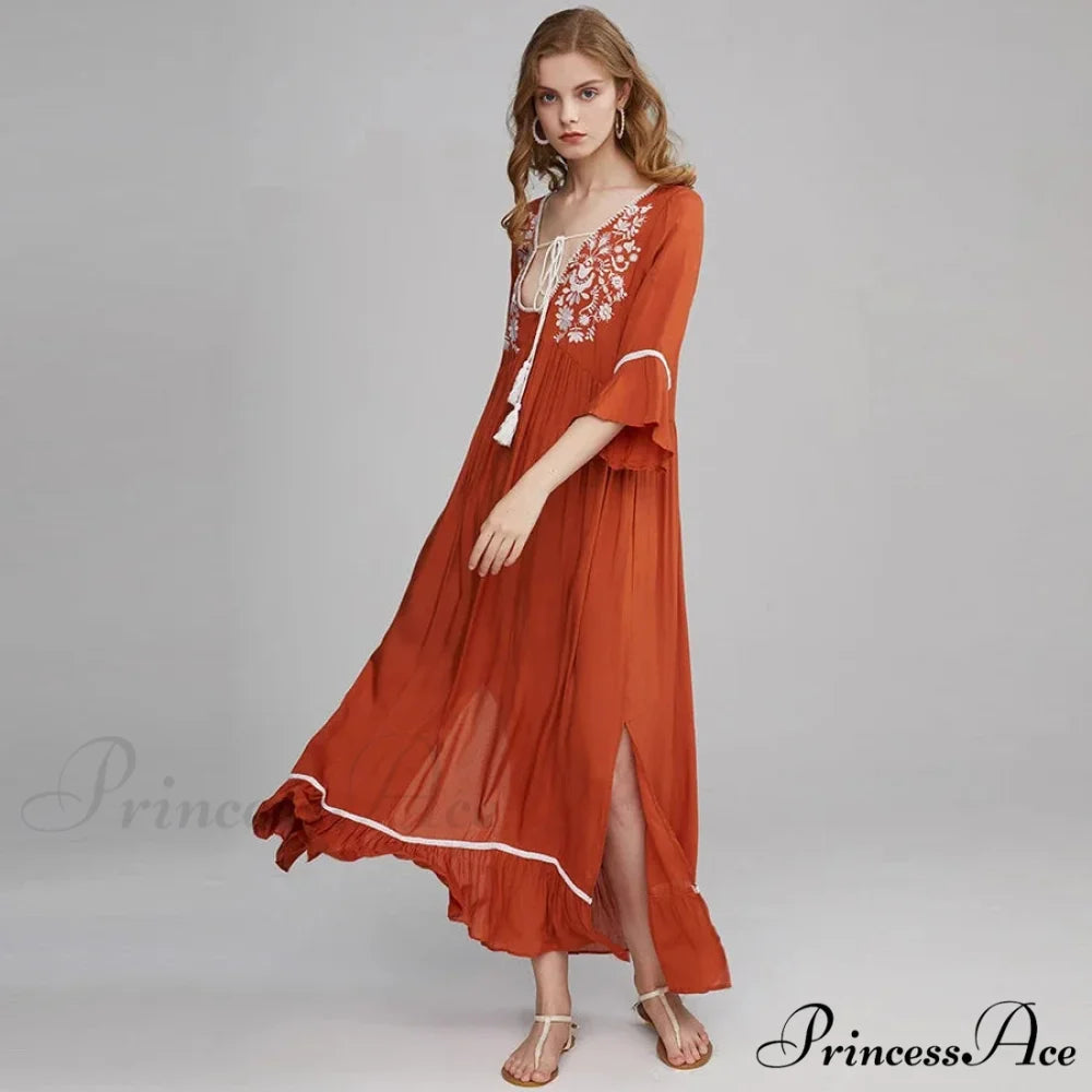 Soft Rayon Bohemian Dress Orange / S bohodress-250126