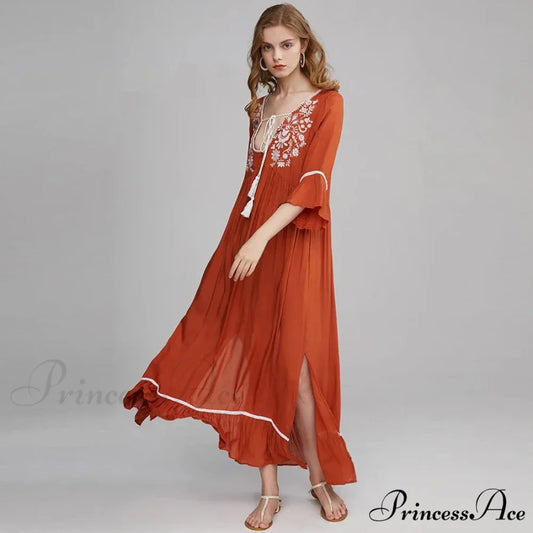 Soft Rayon Bohemian Dress Orange / S bohodress-250126
