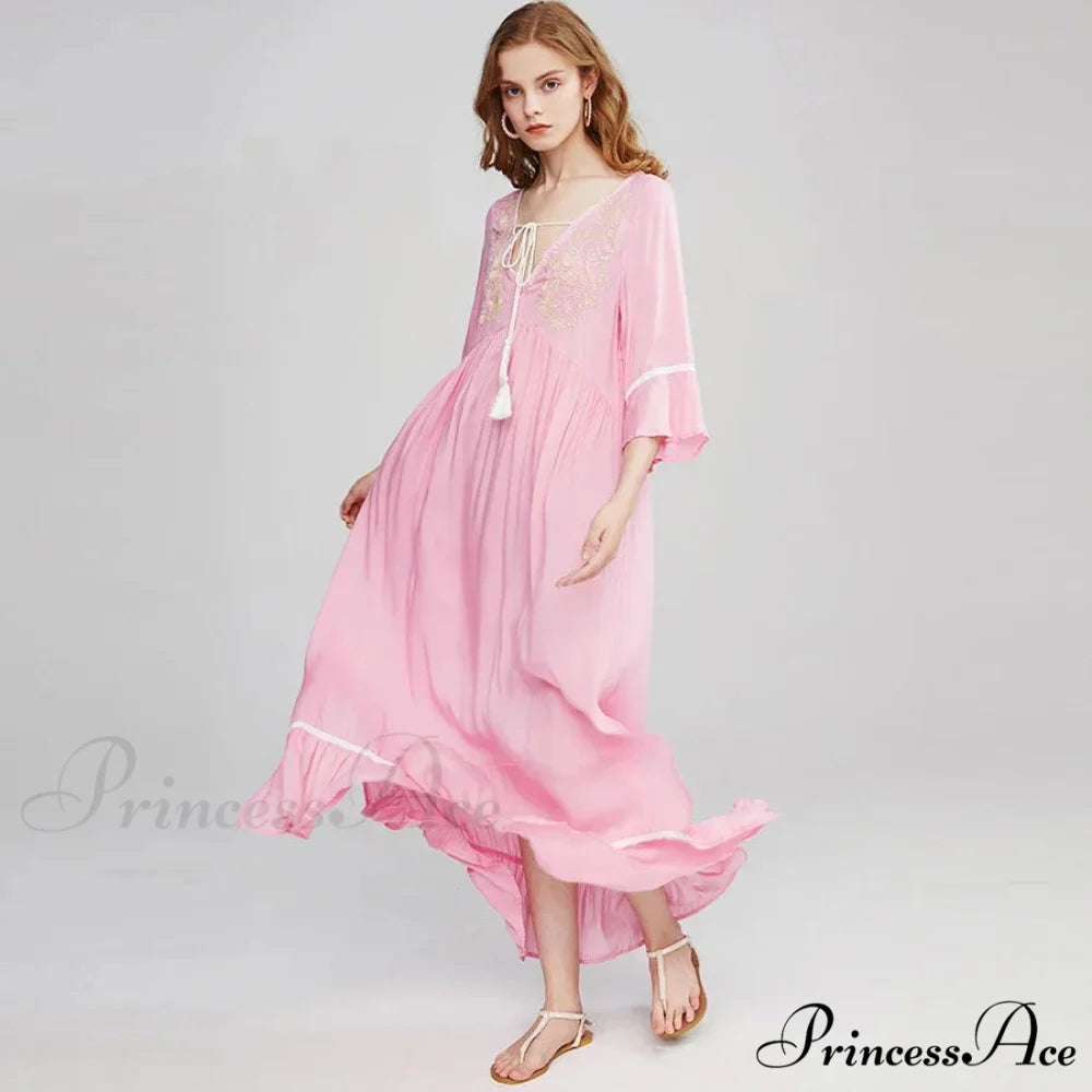 Soft Rayon Bohemian Dress Pink / S bohodress-250126