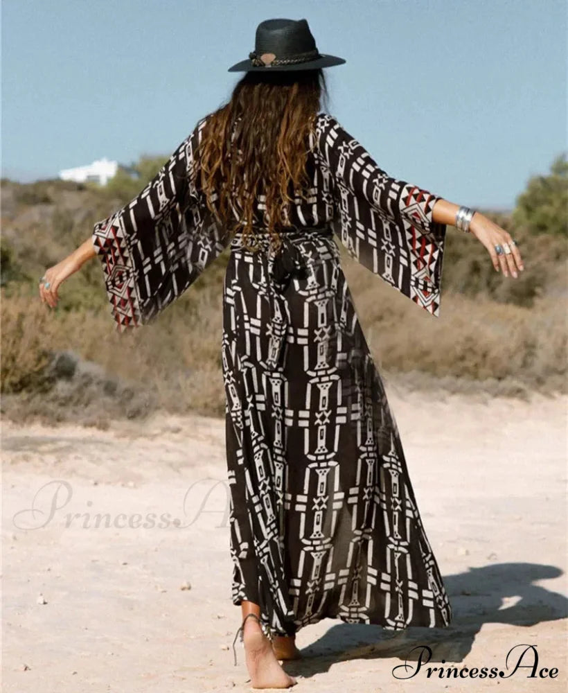 Soft Rayon Kimono Robe Swimsuit Cover-up Dark Brown / One Size bohodress-250126