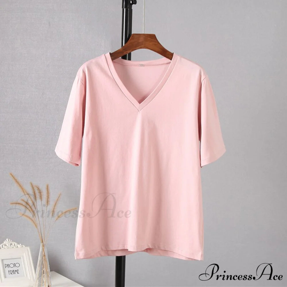 Soft Short Sleeve V Neck Tees Pink / M