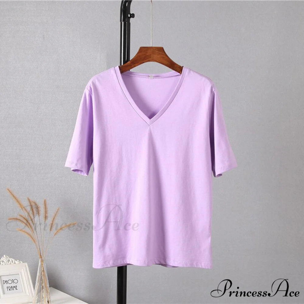 Soft Short Sleeve V Neck Tees Purple / M