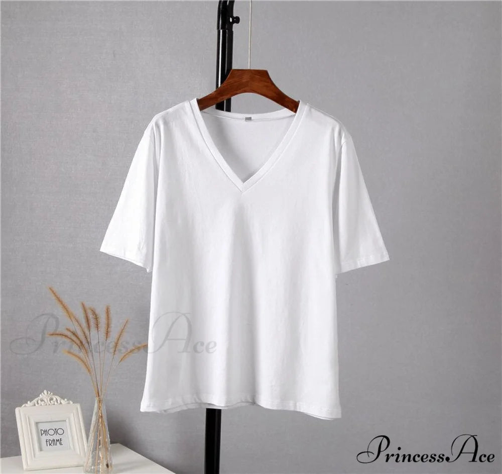 Soft Short Sleeve V Neck Tees White / M