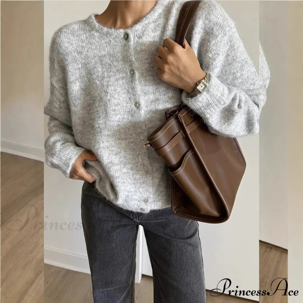 Soft Single-breasted Knit Cardigan LightGray / M cardigans-241228