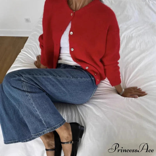 Soft Single-breasted Knit Cardigan Red / M cardigans-241228