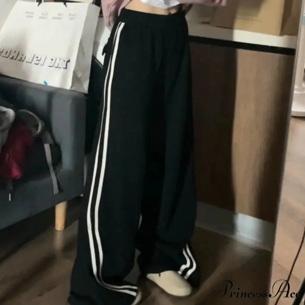 Soft Striped Winter Sweatpants Trousers Black / S pants-241228